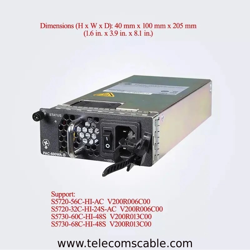 Huawei PAC-600WA-B 02310PMH 600W AC Power Module For S6720 Series Switch