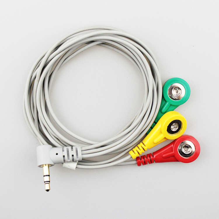 Audio Plug To 3 Snap Electrode Lead Wire , Conductive ECG Electrode Cable